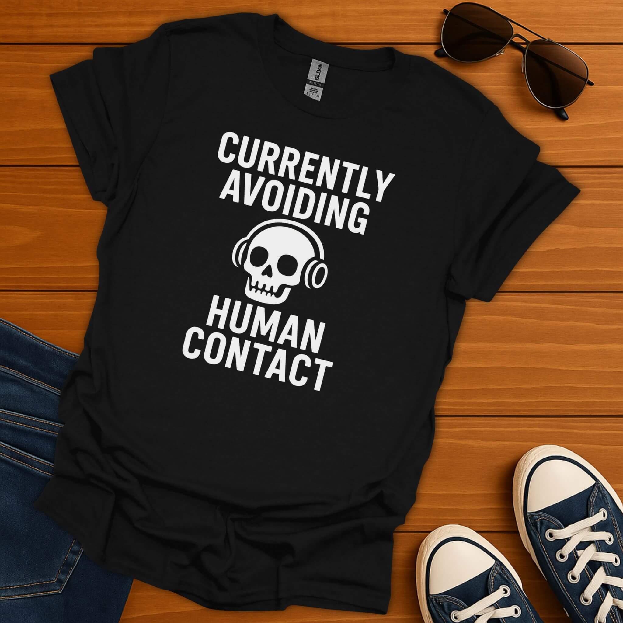 Avoiding Human Contact Skull T-Shirt