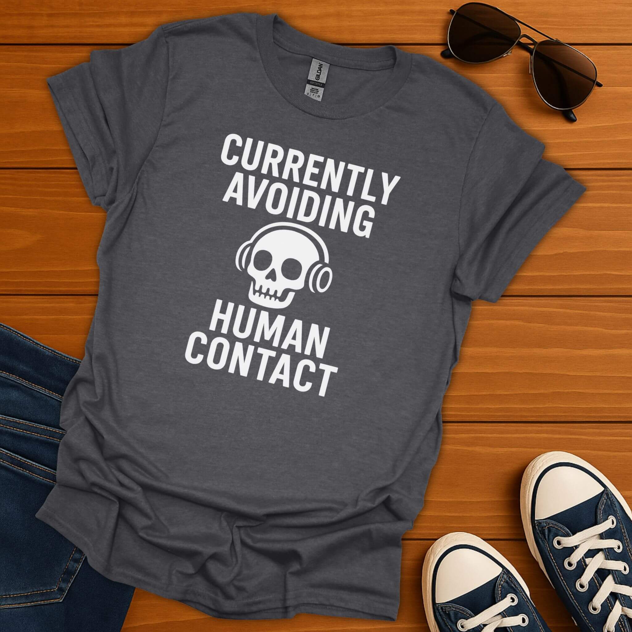 Avoiding Human Contact Skull T-Shirt
