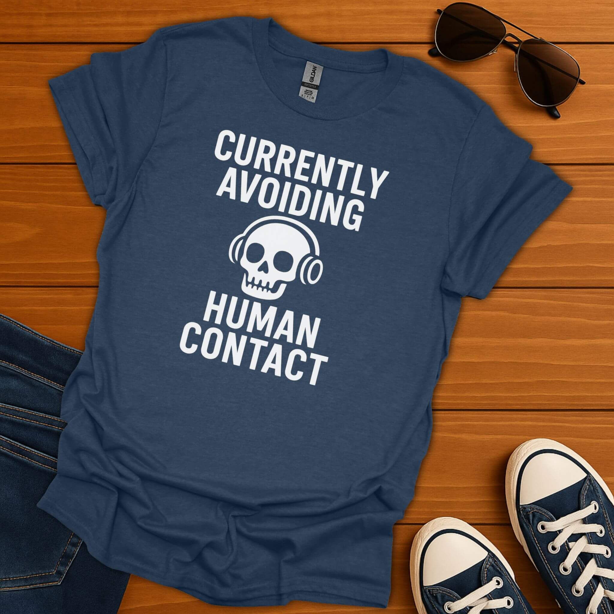 Avoiding Human Contact Skull T-Shirt