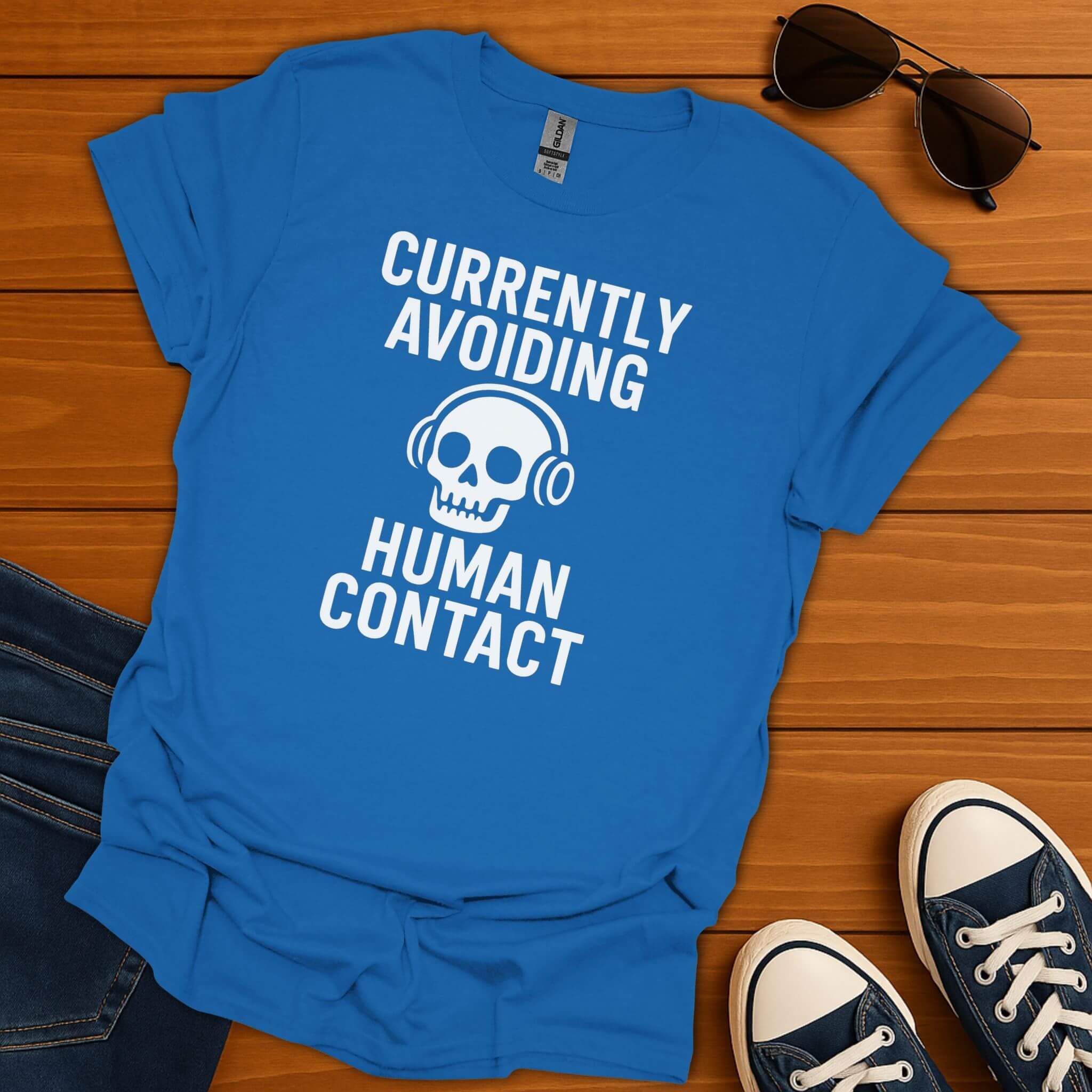 Avoiding Human Contact Skull T-Shirt